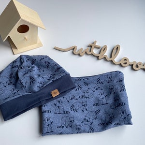 Muts en lus voor baby&#39;s & kinderen &quot;wasbeer&quot;, muts en lus voor kinderen gemaakt van zomersweat, als set of afzonderlijk, gevoerd
