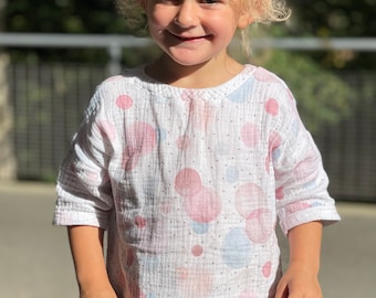 Shirt aus Musselin  MATHILDA   Kindershirt mit Halbarm in Gr. 50-164 und vielen Farben wählbar