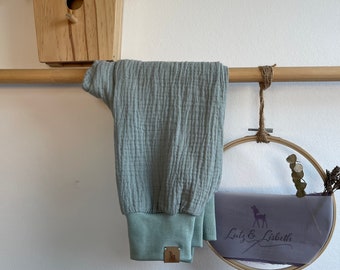 Pantaloni realizzati in mussola taglia Lutz. 122/128 Pantalone in mussola per bambini menta PEZZO UNICO