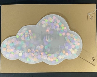 Carte de félicitations « Nuage coloré », nuage de confettis en papier calque, carte d'anniversaire « Félicitations », lettrage à la main, fait main