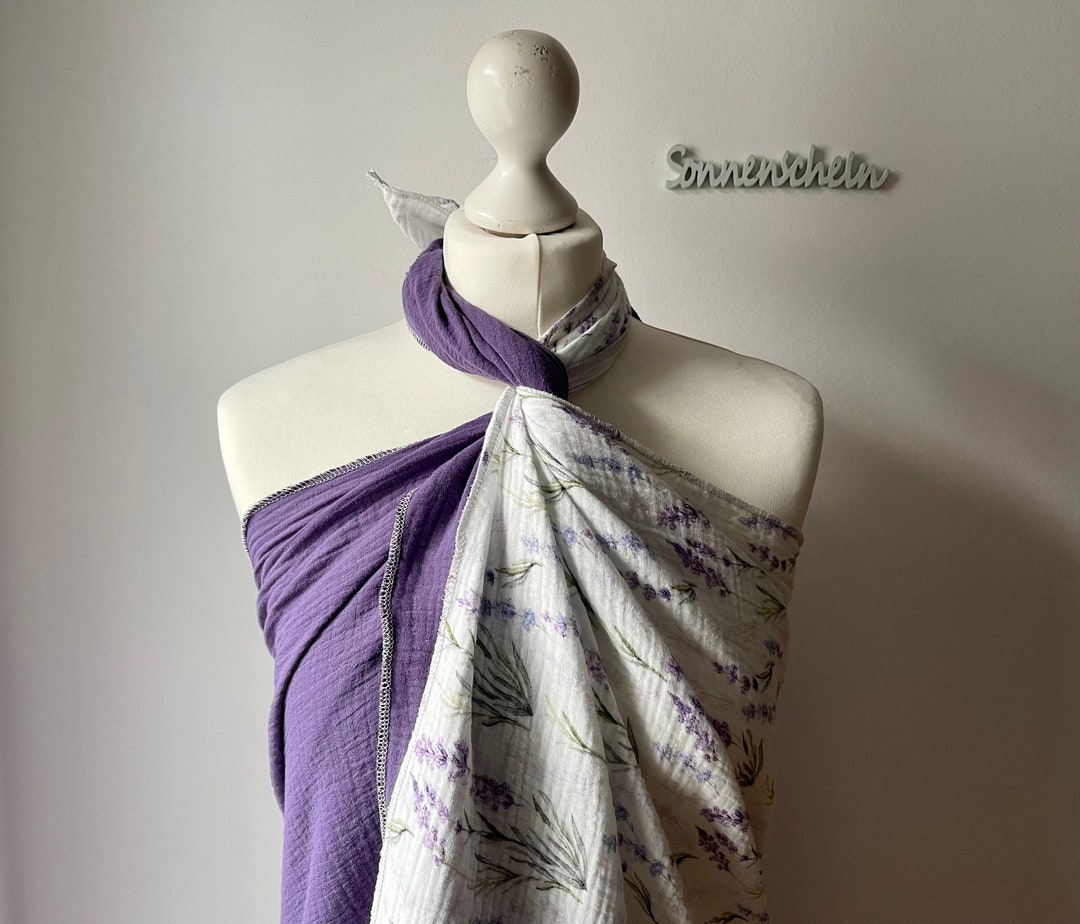 Pareo In Mussola THEA LAVENDER BLOSSOM Telo Mare Abito Da Spiaggia Pareo In Mussola Tricolore Asciugamano Maxi XXL 180 X 130 Cm Colore Cuciture Grigio Chiaro - Italia - Foto 4