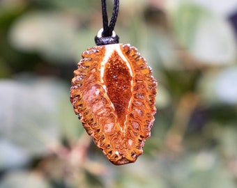 Gold Stone Pine Cone Pendant Crushed Stone Inlay