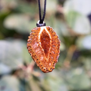 Gold Stone Pine Cone Pendant Crushed Stone Inlay