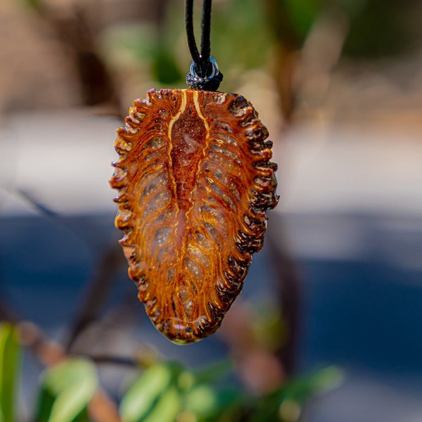 Yellow Agate Pine Cone Pendant Crushed Stone Inlay