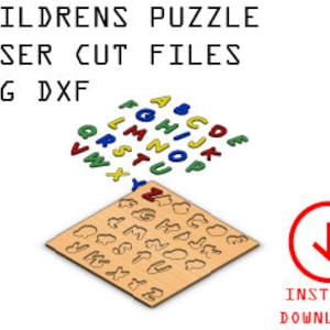 Alphabet Puzzle  |  Childrens Puzzle File  |  Kids Puzzle Files  |  Laser Cut Files  |  Alphabet Vector  |  SVG DXF PDF | Cnc Cut Glowforge