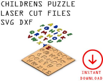 Alphabet Puzzle / Archivo de rompecabezas para niños / Archivos de rompecabezas para niños / Archivos de corte láser / Alphabet Vector / SVG DXF PDF / Cnc Cut Glowforge
