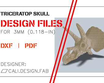 Triceratops Cráneo Huesos de dinosaurio Paramétrico Display Design Art / Por Cali.Design.Fab / DXF PDF Corte láser Archivos CNC / Madera contrachapada acrílica