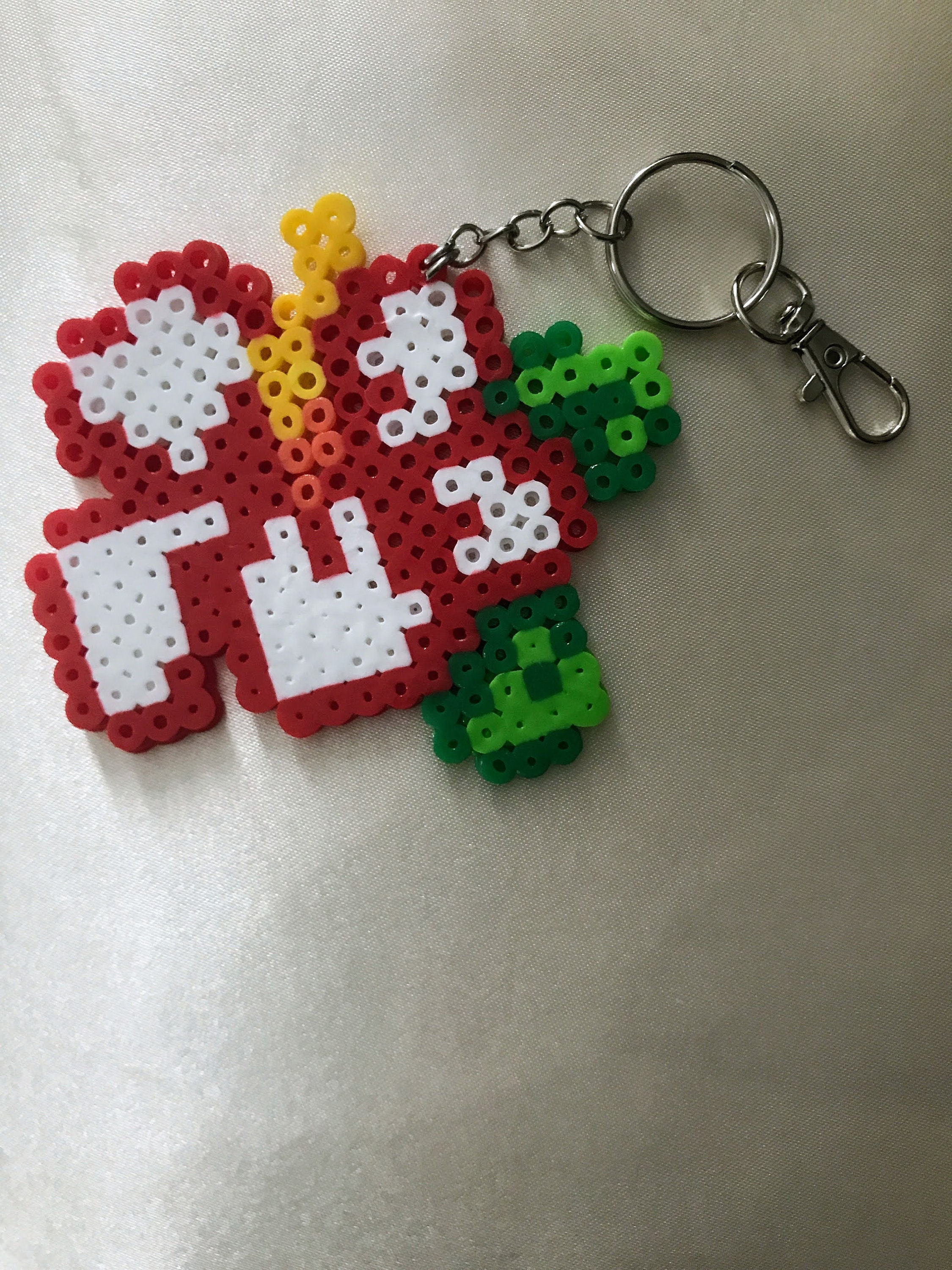 Cute flower perler bead key chain with clip Etsy