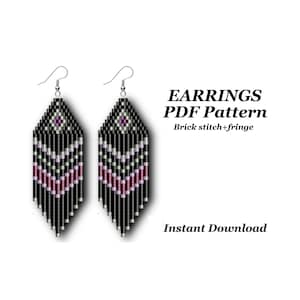 Brick stitch pattern Beaded earrings with fringe Miyuki Delica earrings pattern