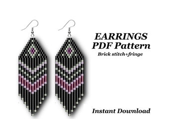 Brick stitch pattern Beaded earrings with fringe Miyuki Delica earrings pattern
