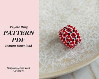 Ukraine peyote ring Pattern , Even beaded rings pattern , Ukraine embroidered pattern