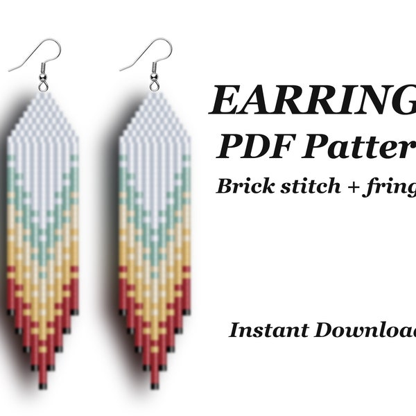 PDF Pattern bead earrings , Brick stich and fringe pattern , native style