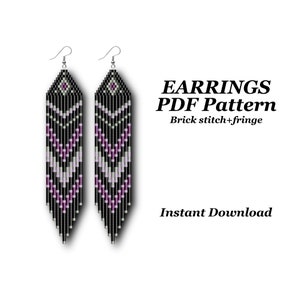 Earring pattern for beading , Brick stitch pattern for beaded fringe earrings