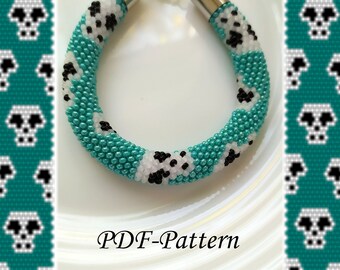 PDF-pattern bead crochet rope bracelet , Sugar skull halloween bracelet pattern