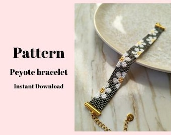 Bracciale fiore margherita, braccialetto modello Peyote, braccialetto modello con perline,