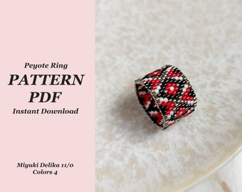 Ukraine peyote ring Pattern , Even beaded rings pattern , Ukraine embroidered pattern