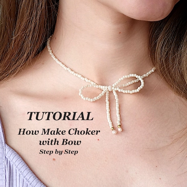 TUTORIAL Beaded choker with Bow , Step by step coquette necklace