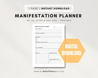 Planificador de manifestaciones diarias imprimible, rutina matutina para manifestar salud mental y bienestar, planificador minimalista, descarga instantánea en PDF