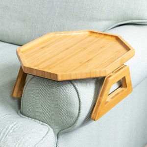 Couch Cup Holder Natural Bamboo Sofa Armrest Tray Foldable Couch