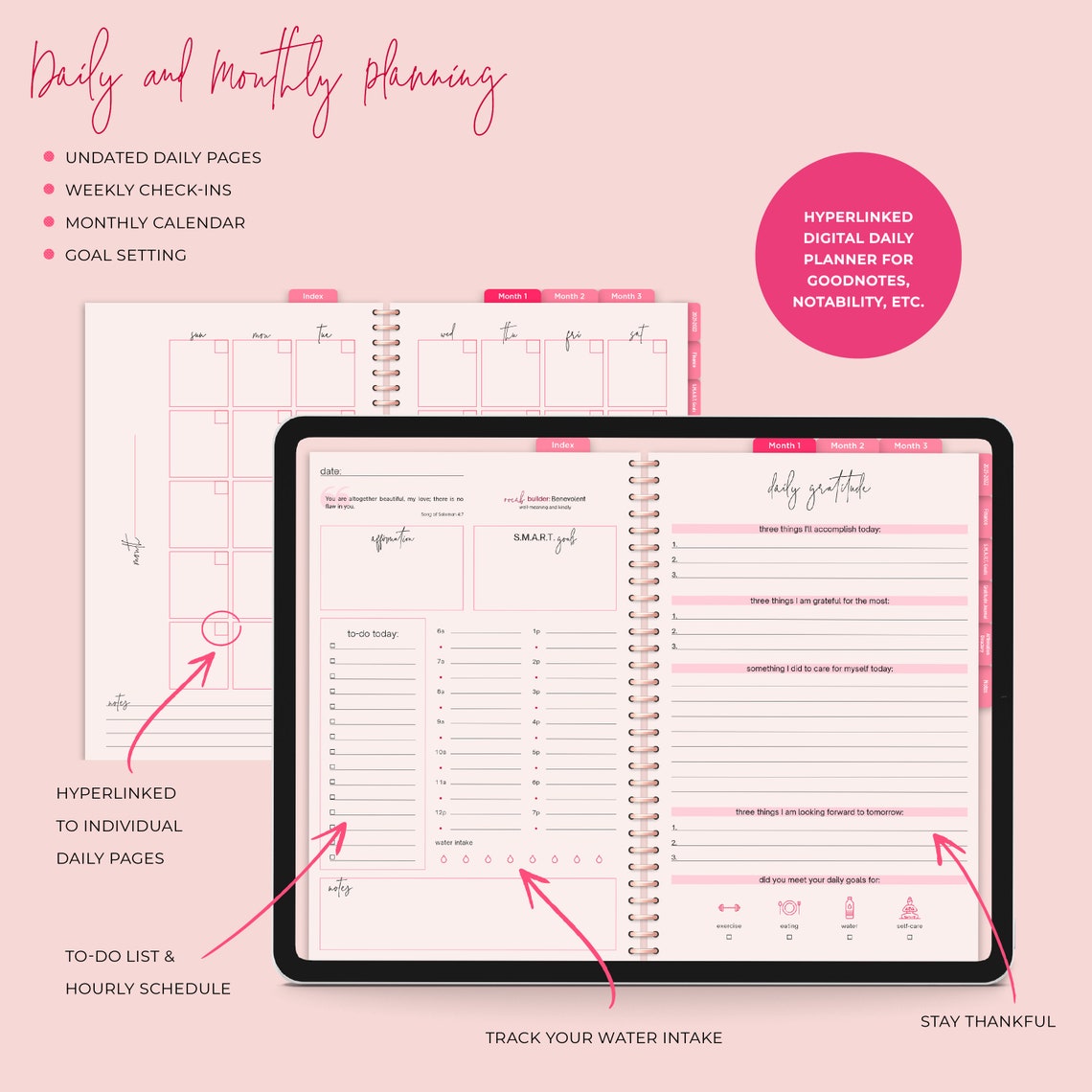 Digital Undated Daily Planner Pink Mode90 Etsy
