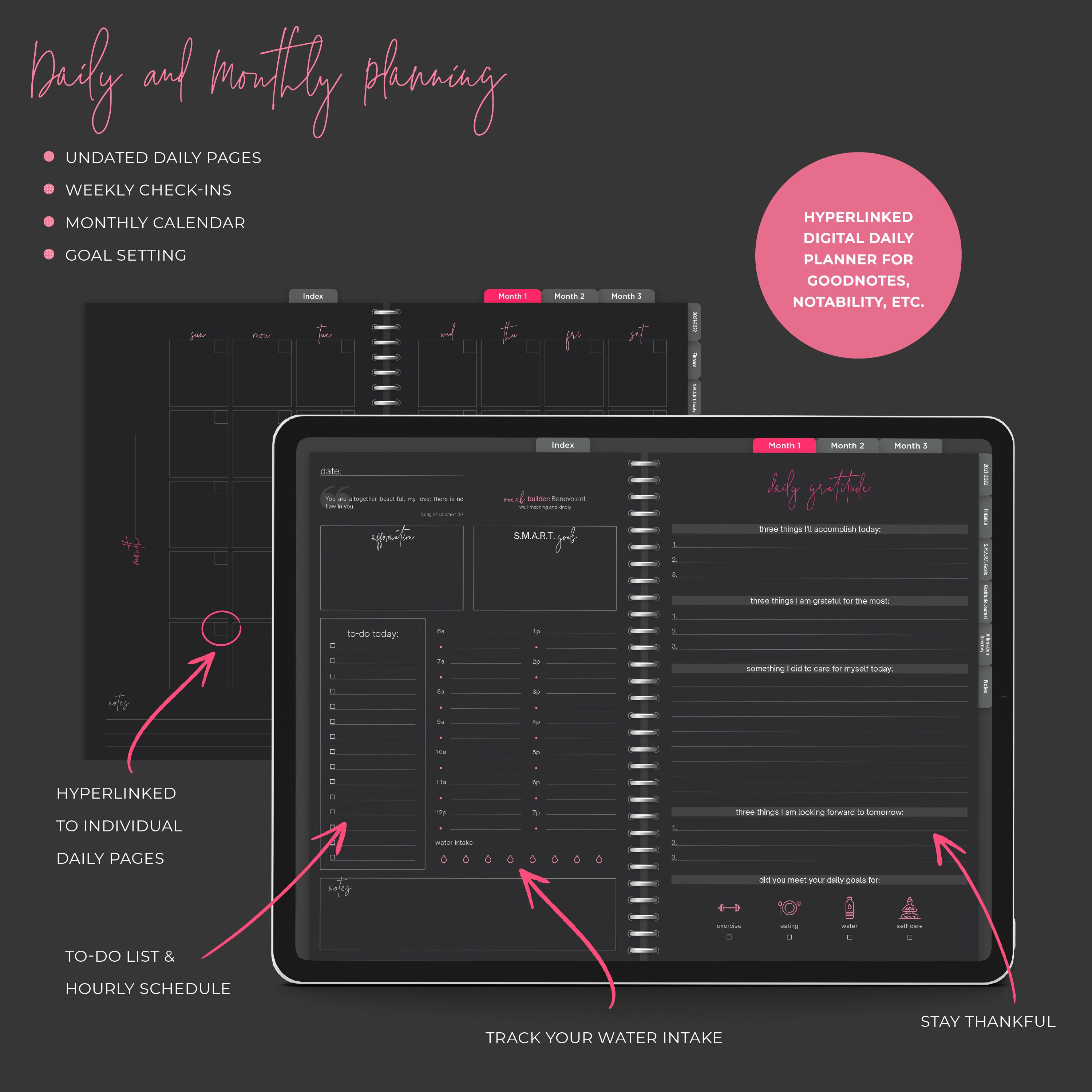 Digital Undated Daily Planner Dark Mode90 Etsy