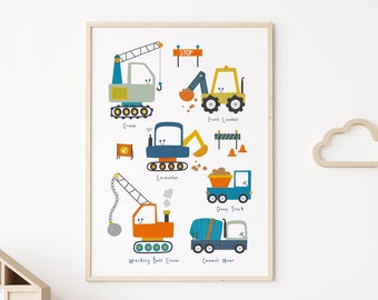 TRUCK WALL ART - Construction Truck Prints - Nursery Wall Poster - Baby Boy Playroom Prints - Dump Truck Prints - Modern Nursery Art