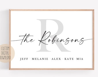 Personalised Family Name Print, Family Initial Sign, Surname Wall Decor, Custom Art Printable, Mothers Day Gift, DIGITAL DOWNLOAD