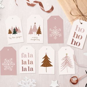 Boho Christmas Gift Tags Set of 8 Printable Holiday Gift Tags Modern Pink Christmas Hang Tags Christmas Favor Tag image 1