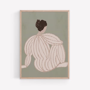 Boho Female Line Art Print - Body Positive Art - Minimalist Sage Green Wall Art - Abstract People Art Print - Boho Woman Poster