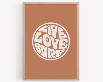 Retro Surf Print, Live Love Surf Wall Art, Teen Room Art Poster, Minimalist Surf Poster, Surf Nursery Decor, Van Life Printable