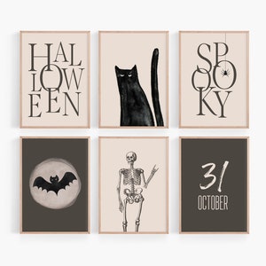 Minimalist Halloween Wall Art - Set of 6 Halloween Printables - Boho Retro Halloween Prints - Modern Kids Halloween Decor