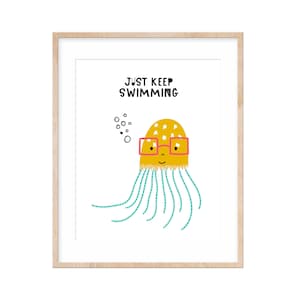 Sea Creatures Wall Art, Jellyfish Print, Toddler Nursery Art, Sea Animals Art Print, Kids Inspirational Quote, Ocean Life Art, Art Printable