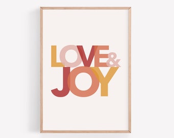 Love and Joy Christmas Printable - Modern Boho Holiday Print - Christmas Typography Wall Art - Minimalist Winter Decor