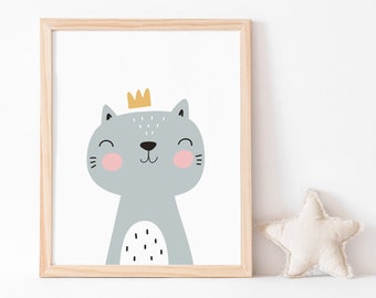 Cat Nursery Wall Art, Kids Playroom Decor, Cat Baby Art Printable, Scandinavian Nursery Decor, Toddler Cat Lover Gift, Instant Print