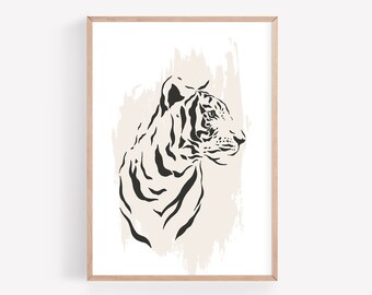 Abstract Tiger Print - Neutral Wall Art - Safari Nursery Print - Boys Playroom Wall Decor - Modern and Minimalist Tiger Poster