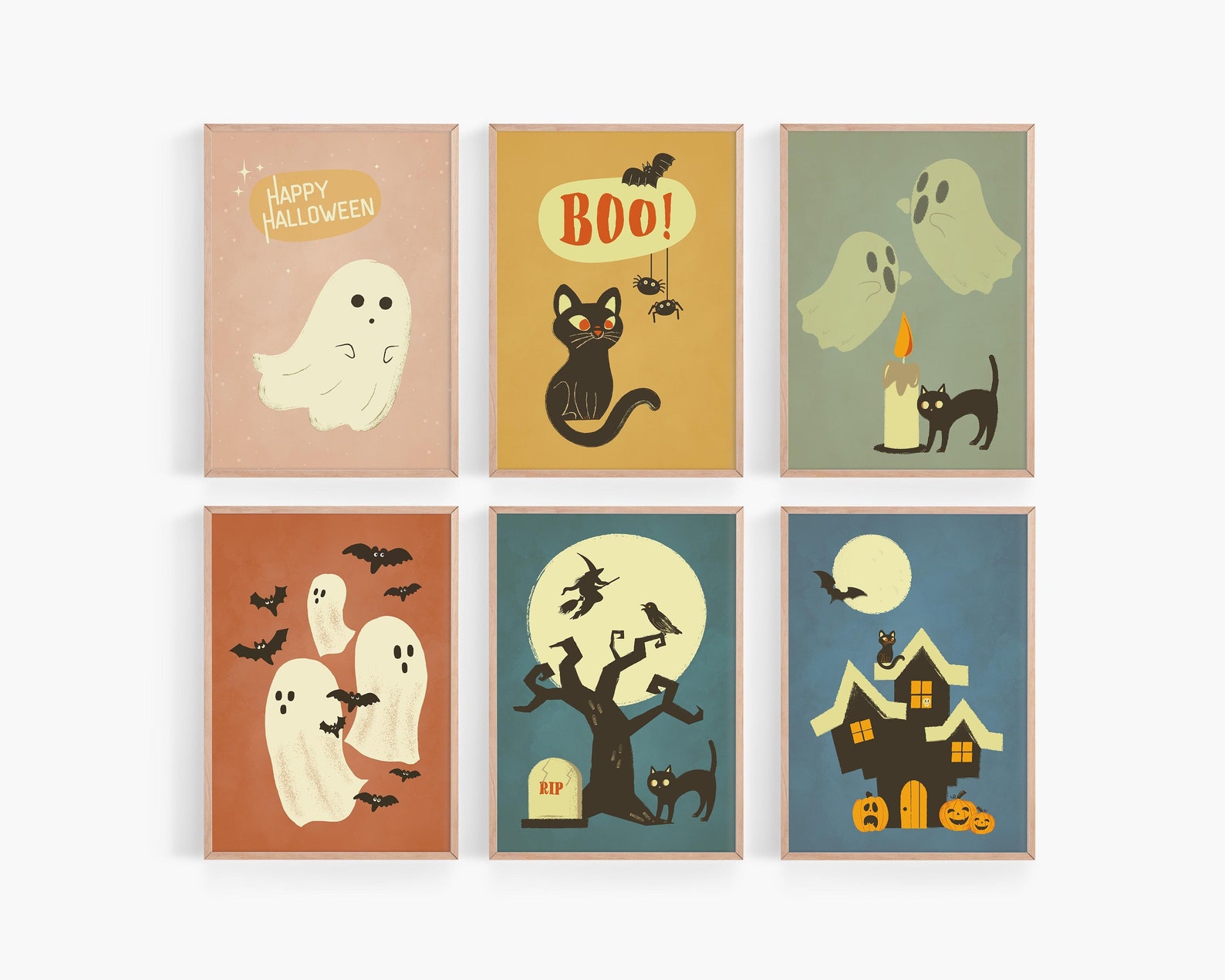 Vintage Halloween Wall Art Set of 6 Retro Halloween Etsy