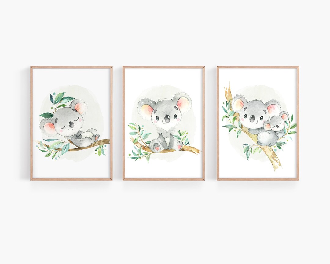 Koala Wall Art Set of 3, Whimsical Koala Nursery Prints, Baby Boy ...