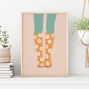 Autumn Floral Rain Boots Print Modern Boho Wall Art Farmhouse Fall Decor Feminine Wall Art Spring Daisy Wall Art DIGITAL DOWNLOAD image 2