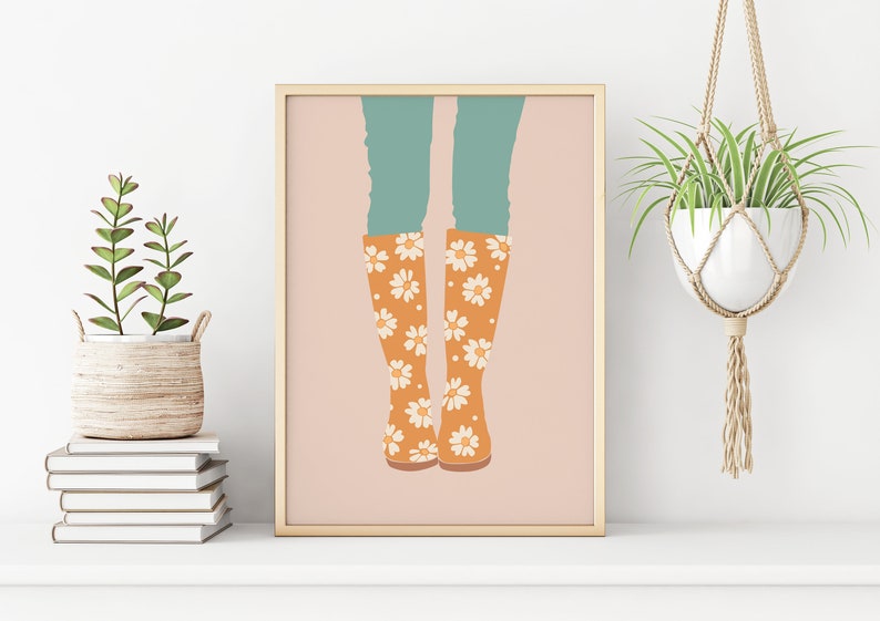 Autumn Floral Rain Boots Print Modern Boho Wall Art Farmhouse Fall Decor Feminine Wall Art Spring Daisy Wall Art DIGITAL DOWNLOAD image 2