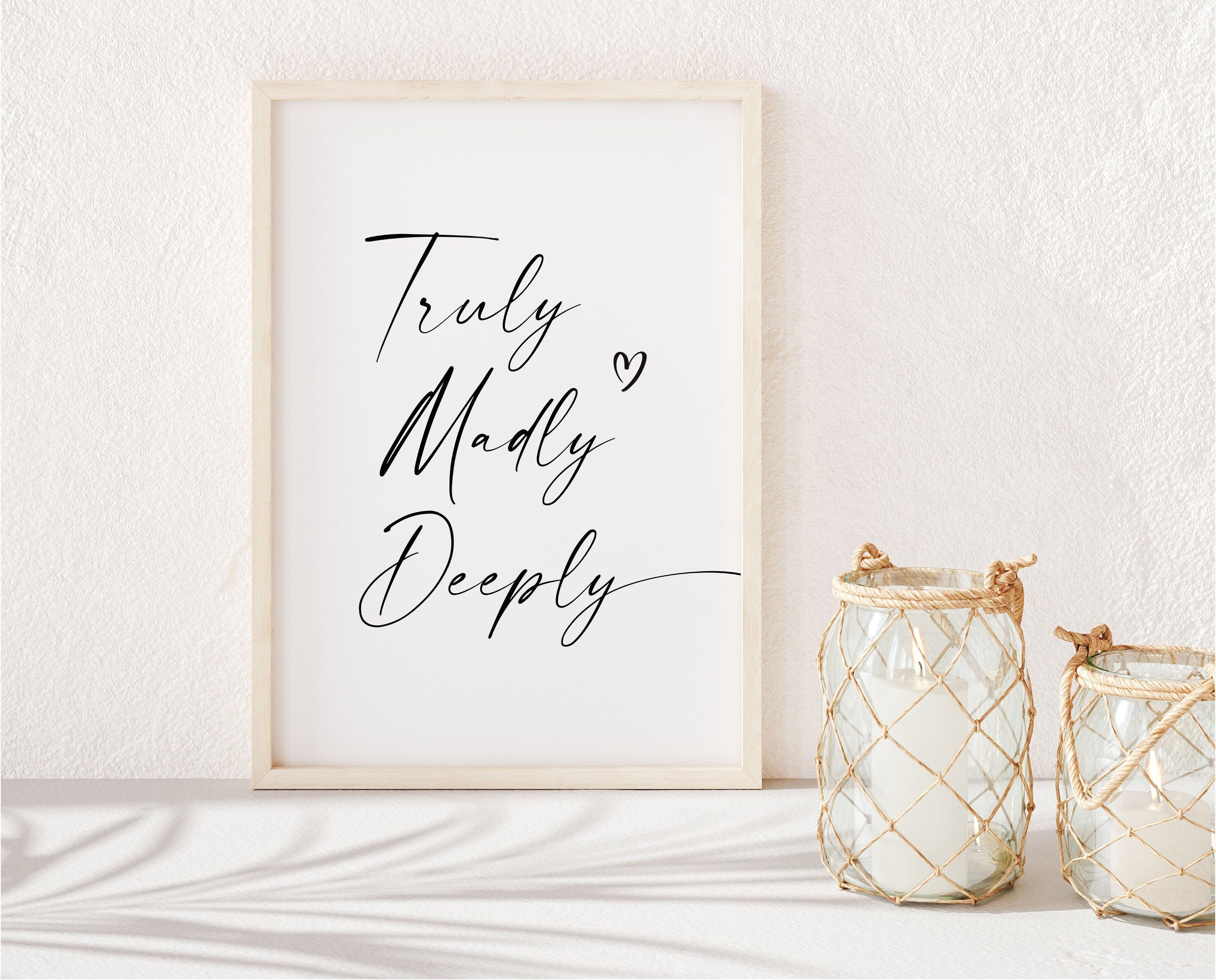 Romantic Song Lyrics Wall Art Bedroom Decor Truly Madly | Etsy