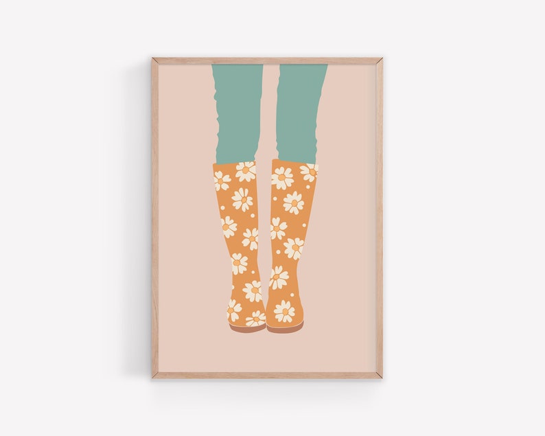 Autumn Floral Rain Boots Print Modern Boho Wall Art Farmhouse Fall Decor Feminine Wall Art Spring Daisy Wall Art DIGITAL DOWNLOAD image 1