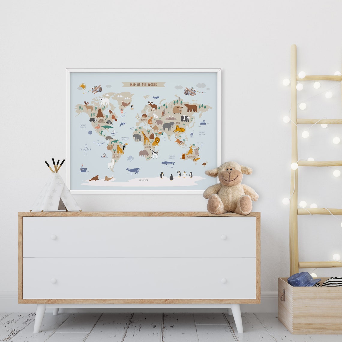 Buy Animal World Map - Large World Map Wall Art for Kids Room ...
