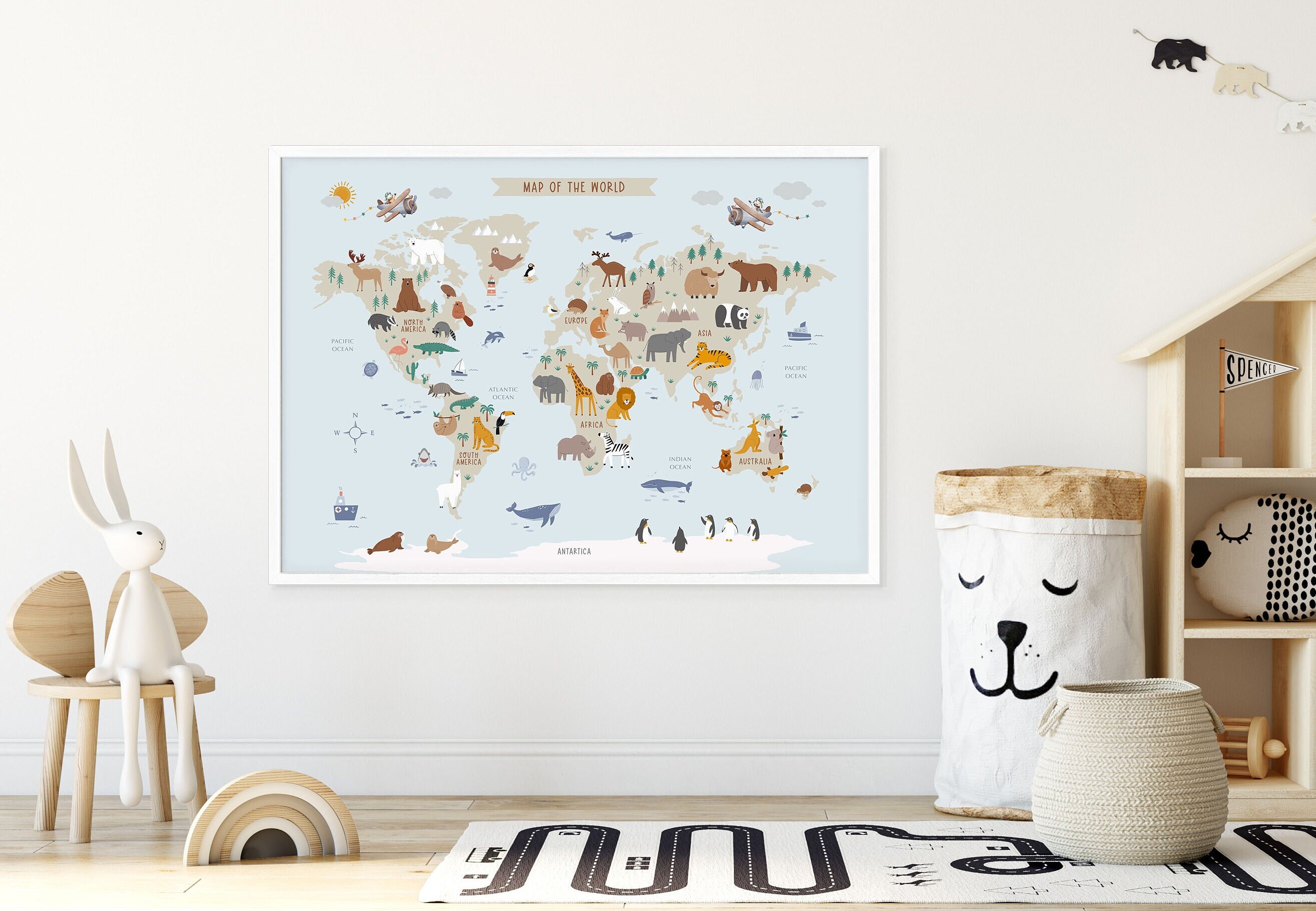 Buy Animal World Map - Large World Map Wall Art for Kids Room ...