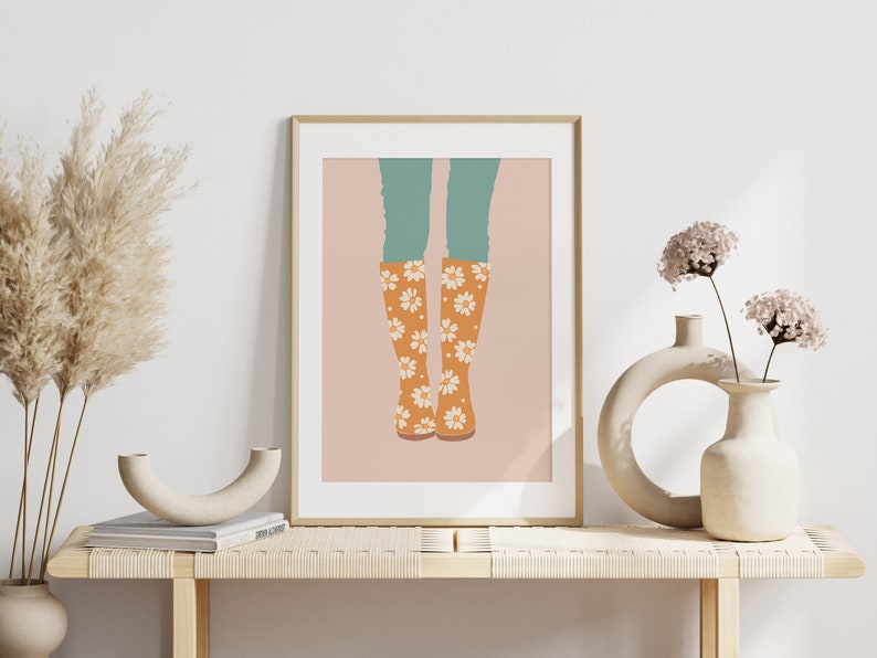 Autumn Floral Rain Boots Print Modern Boho Wall Art Farmhouse Fall Decor Feminine Wall Art Spring Daisy Wall Art DIGITAL DOWNLOAD image 3