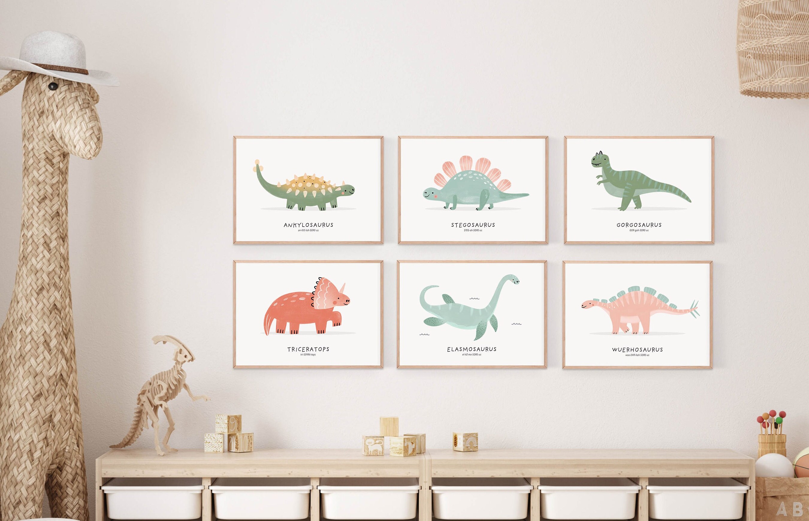 Dinosaur Nursery Poster Set of 6 Printables, Playroom Wall Art Decor ...