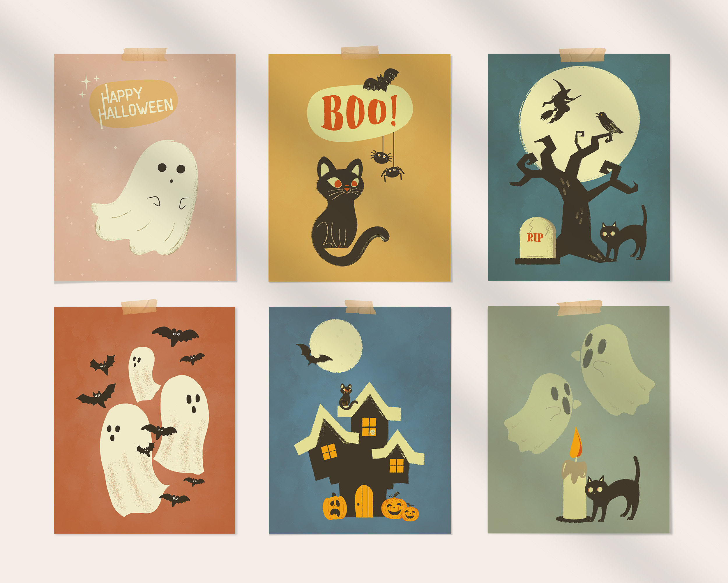 Vintage Halloween Wall Art Set of 6 Retro Halloween Etsy