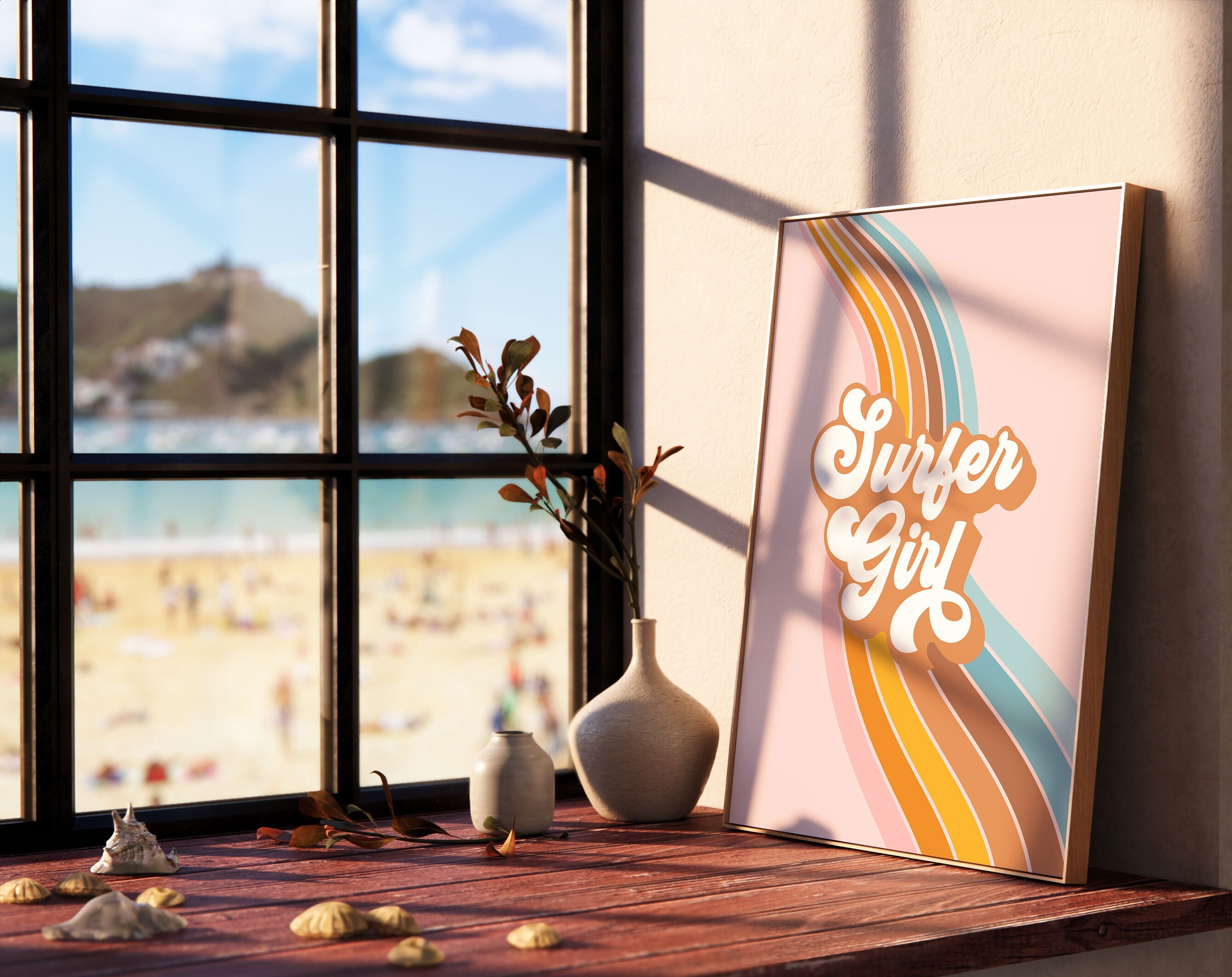 Groovy Surfer Girl Poster Printable Girly Surf Wall Art Teen Etsy