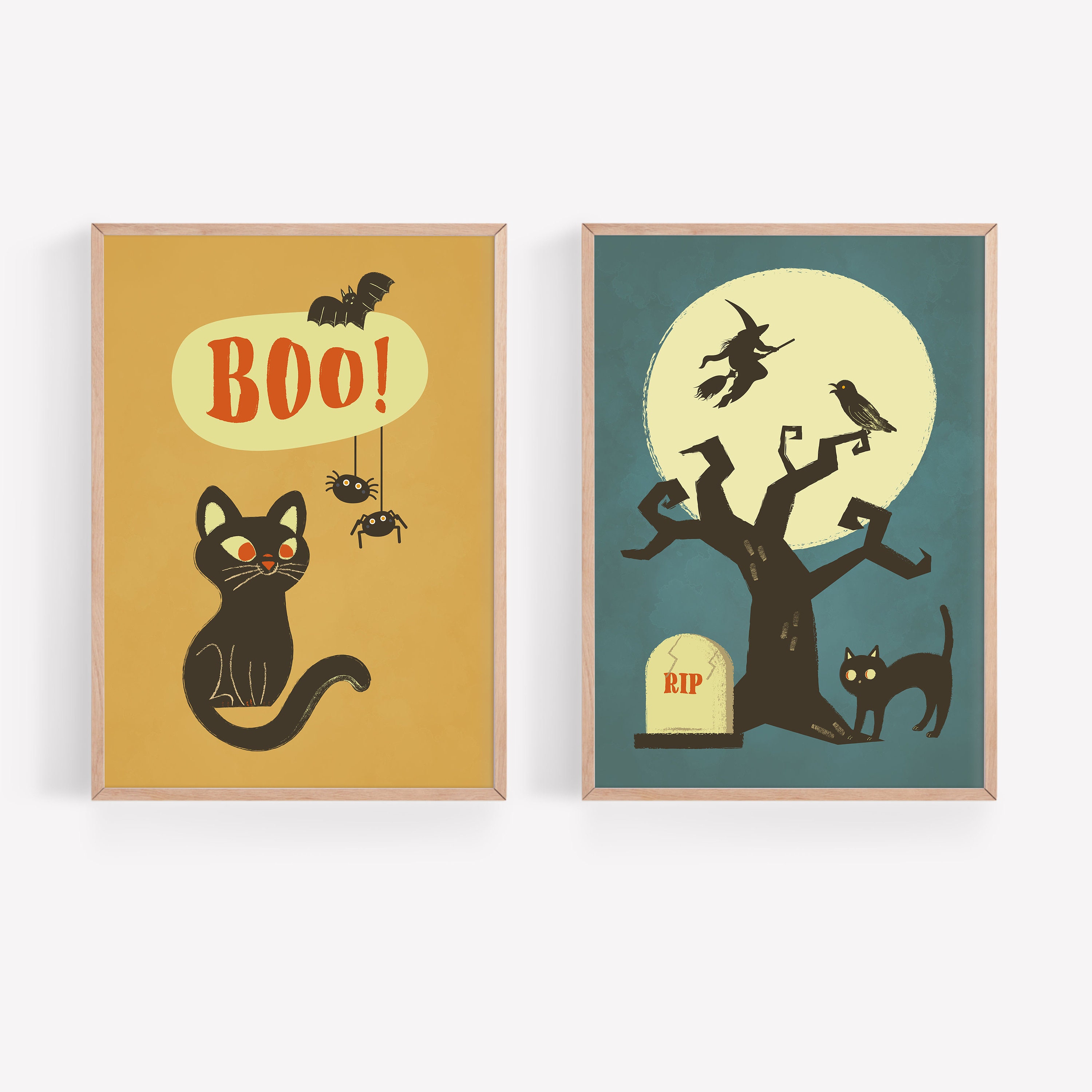 Vintage Halloween Wall Art Set of 6 Retro Halloween Etsy
