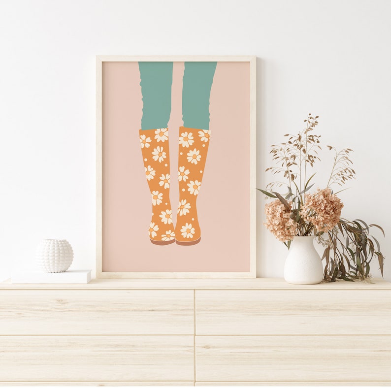 Autumn Floral Rain Boots Print Modern Boho Wall Art Farmhouse Fall Decor Feminine Wall Art Spring Daisy Wall Art DIGITAL DOWNLOAD image 4