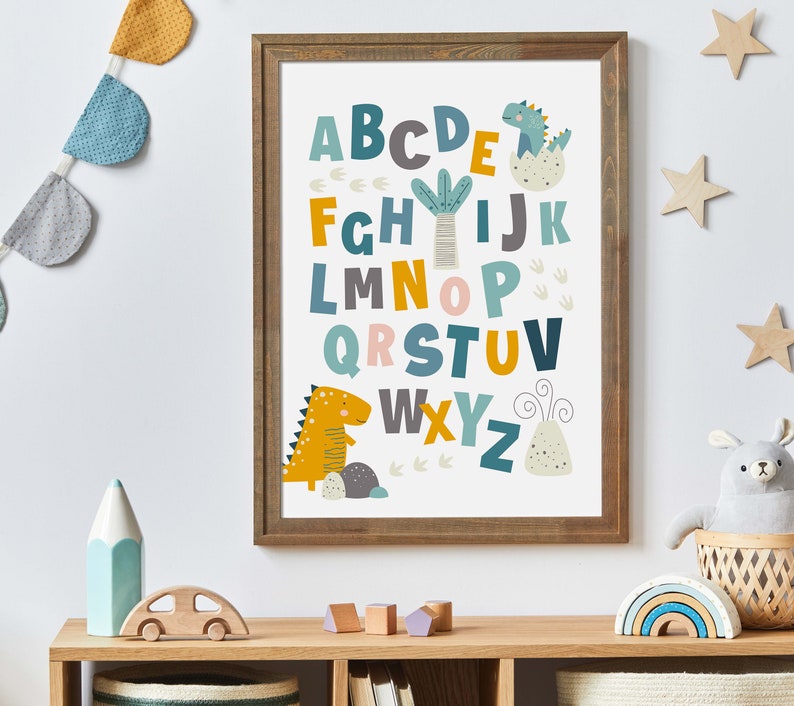Dinosaur Alphabet Nursery Wall Art Toddler Learning - Etsy